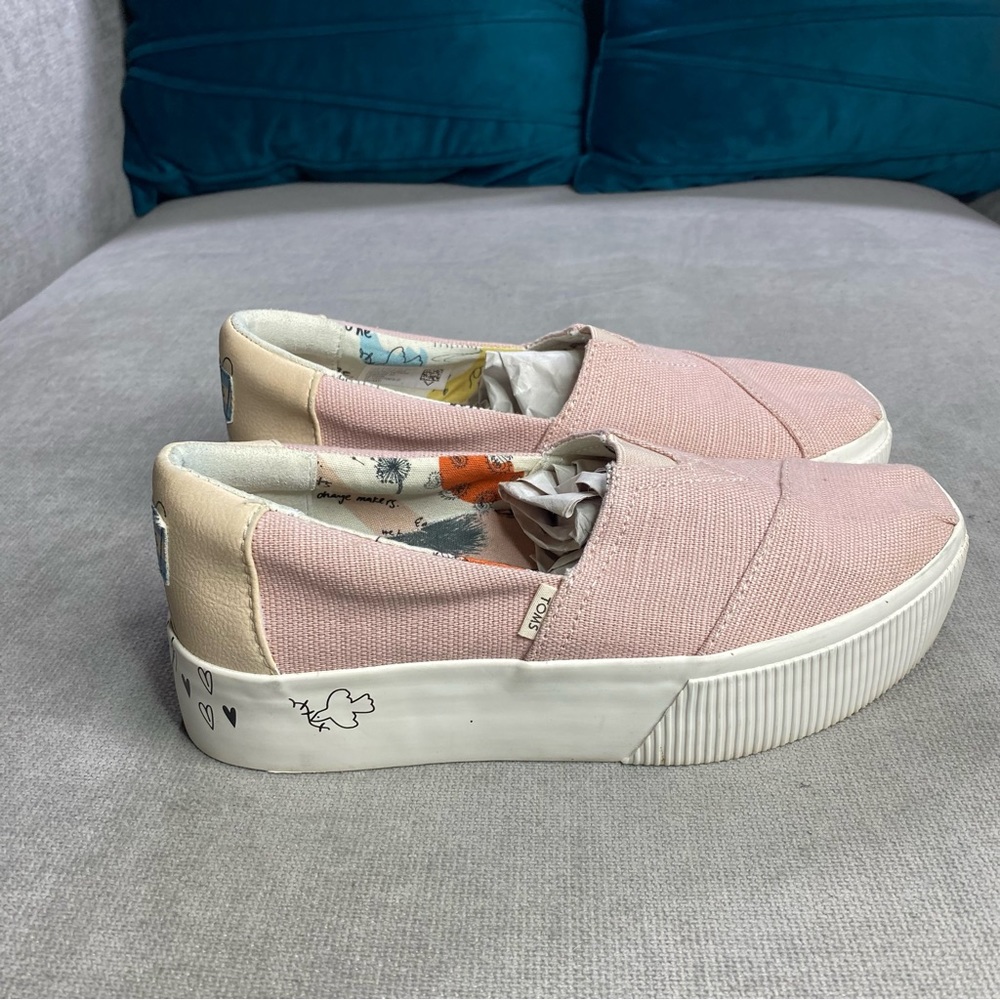 Toms Alpargata Boardwalk Cameo Rose Heritage Pale Pink Platform Peace Sign